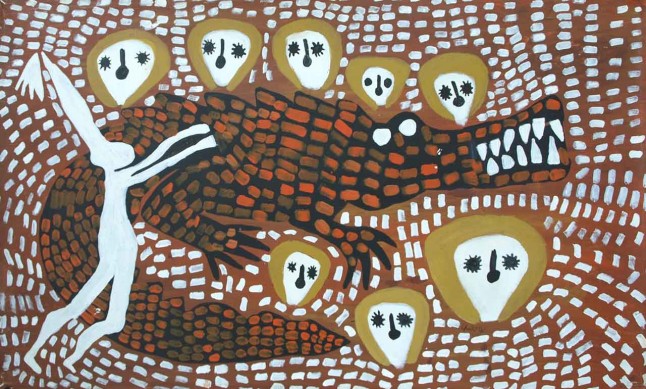 Wandjinas and Crocodile by Mabel King