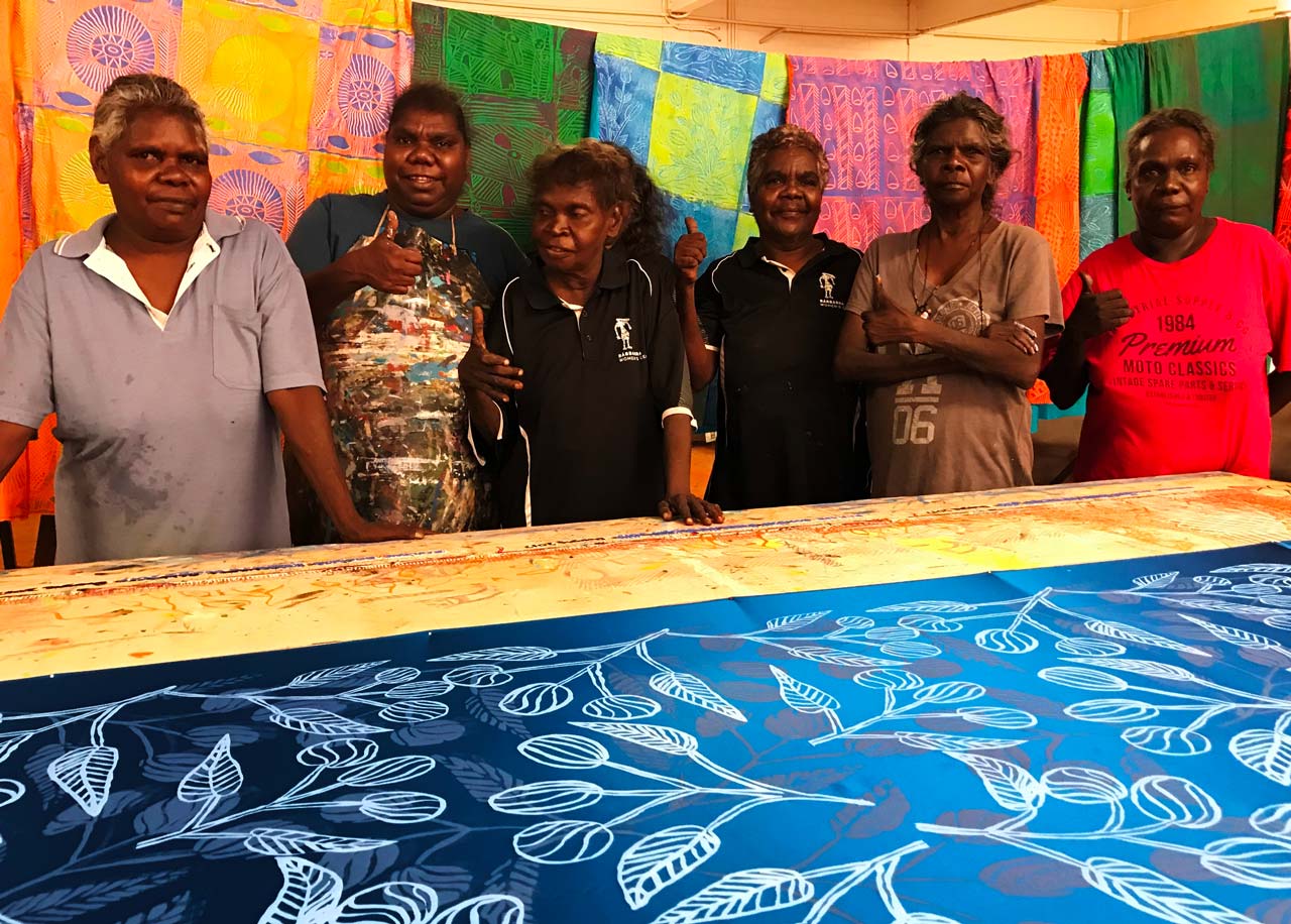 Bábbarra Womens Centre Artists with Textile Designs in Maningrida - photo Ingrid Johanson