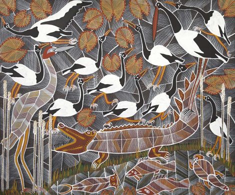 Magpie Geese and Crocodile by Edward Blitner