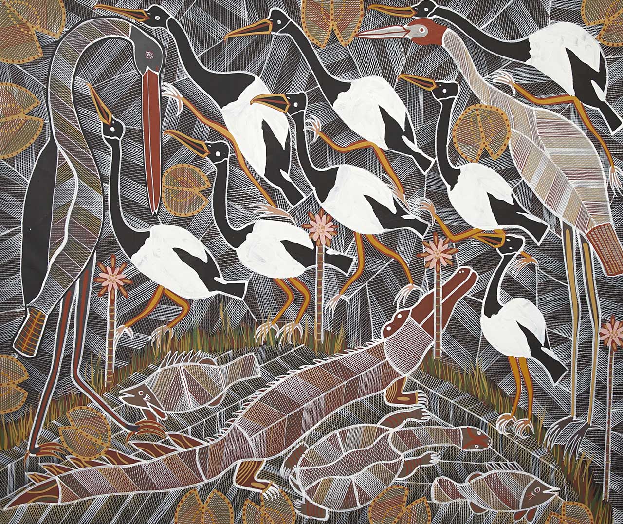Magpie Geese and Crocodile