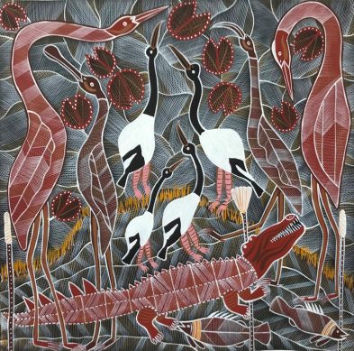 Magpie Geese and Brolgas by Edward Blitner