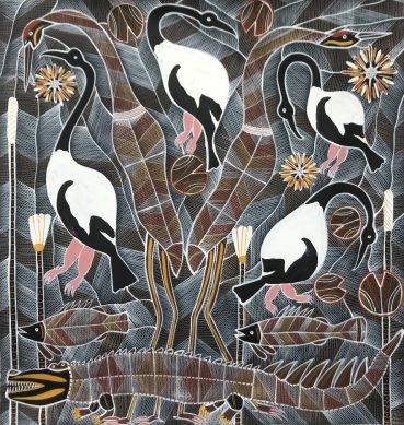 Magpie Geese and Brolgas by Edward Blitner