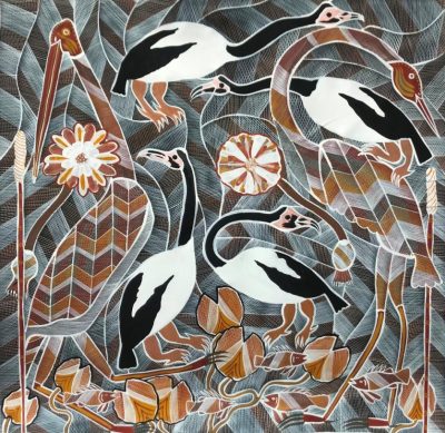 Magpie Geese and Brolga by Edward Blitner