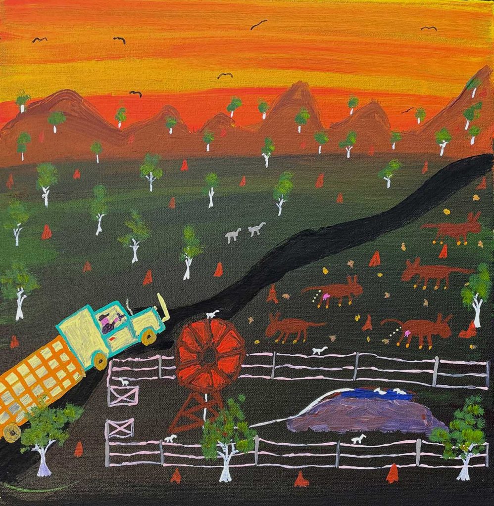 Heather Anderson-painting of sunset Hills & big truck