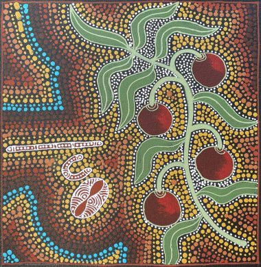 Woman gathering Quandongs by Marie Ryder