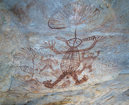 Wandjina Aboriginal rock art display, located near Kimberley Coastal Camp