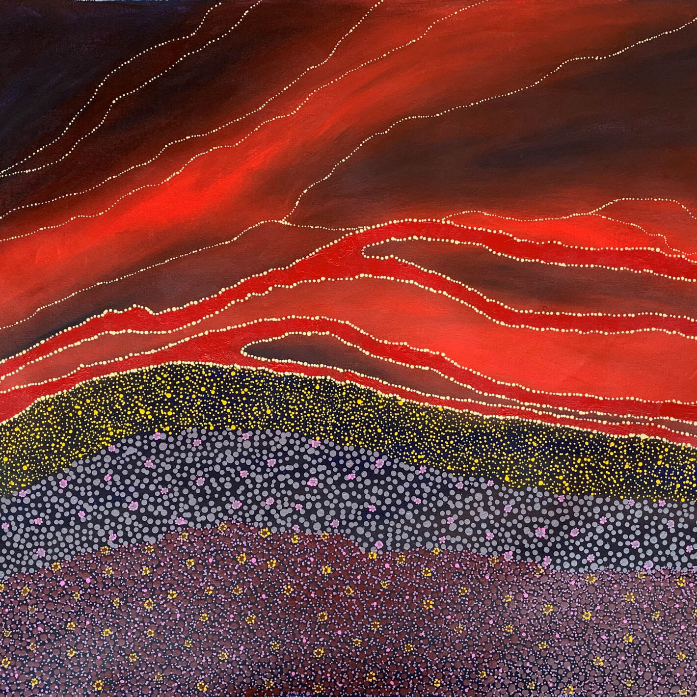 The painting, Bushfire, by Sonya Edney